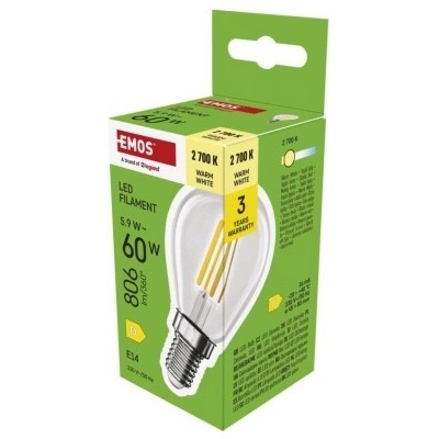 Emos LED žiarovka Filament Mini Globe E14 5,9 W 60 W 806 lm Teplá biela ZF1D42