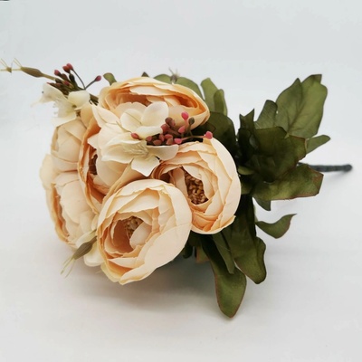 Umělá kytice ranunculus (pryskyřník) v podzimních barvách – 40 cm - losos - L0081