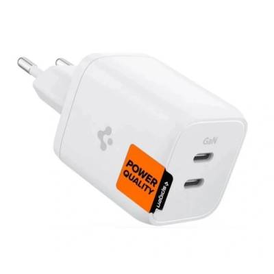 Spigen Мрежово зарядно устройство Spigen PE2106EU PowerArc, Dual USB-C, Power Delivery 65W, Бяло (ACH03720)