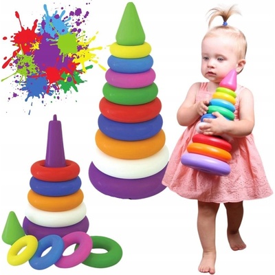 Teddies skládanka pyramida s kroužky plast 2 barvy v síťce 15x31 cm
