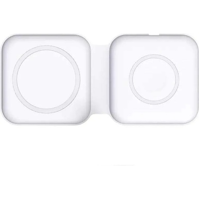 JC 2-in-1 MagSafe Wireless Charger - двойна поставка (пад) за безжично зареждане на iPhone с Magsafe, Apple Watch и Qi съвместими устройства (бял)