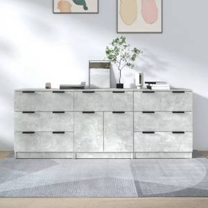 vidaXL Бюфет от 3 части, бетонно сиво, инженерно дърво (3115799)