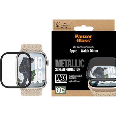 Panzer Стъклен протектор за часовник PanzerGlass за Apple Watch 46mm 2025, Black metal frame