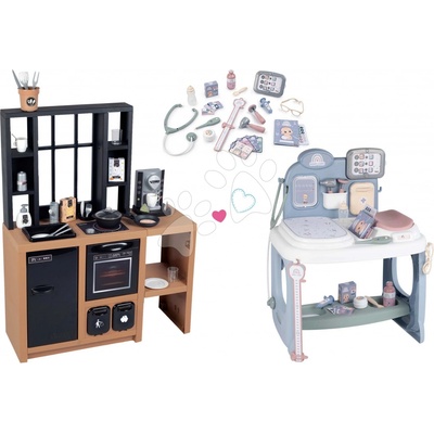 Smoby Set kuchynka moderná Loft Industrial a opatrovateľské centrum pre bábiku so zvukom a svetlom