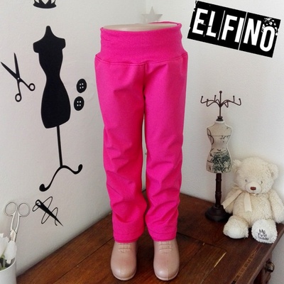 Dětské softshellové kalhoty bez kapes s fleecem tmavě růžové