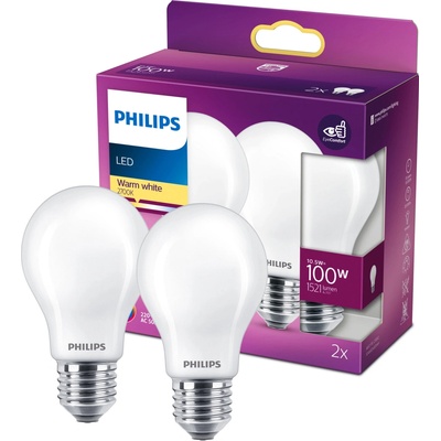 Philips 2x LED Žárovka E27 A60 10,5W = 100W 1521 lm 2700K teplá bílá Filament Milky