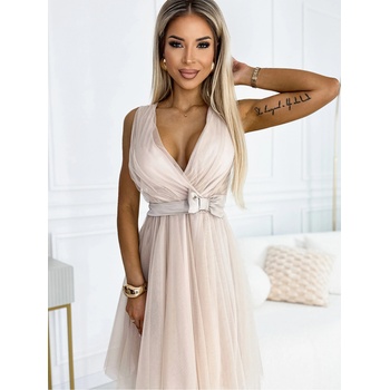 Numoco 523-3 Рокля от тюл с деколте и панделка - бежова numoco | Bezhov | ЖЕНИ | ЕДИН РАЗМЕР