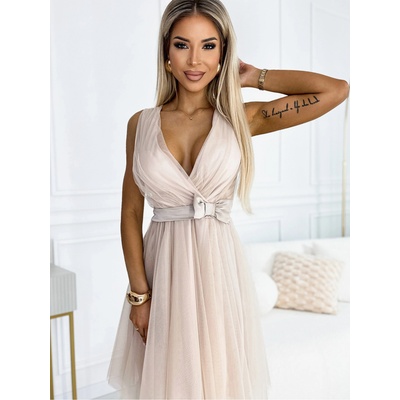 Numoco 523-3 Рокля от тюл с деколте и панделка - бежова numoco | Bezhov | ЖЕНИ | ЕДИН РАЗМЕР