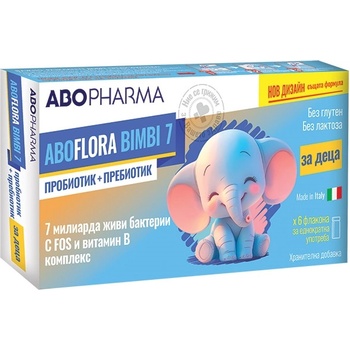 Abo Pharma Flora Bimbi 7 Пробиотик + Пребиотик за бебета и малки деца, 6 течни флакона, Abo Pharma (10016934)