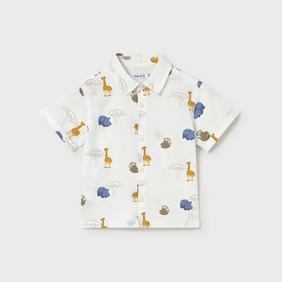MAYORAL Риза къс ръкав принт животни в Бял цвят за бебе момче Mayoral