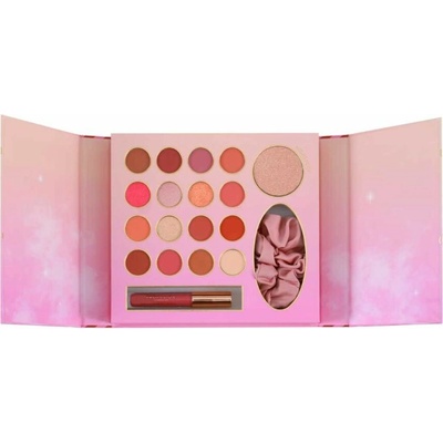 Profusion Get The Glam Candy Frost Glow sada paletka se 16 očními stíny 15,6 g + rozjasňovač 3,8 g + vyživující olej na rty 3 ml + scrunchie gumička dárková sada