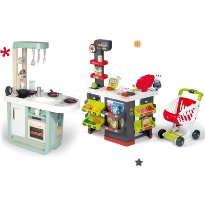 Smoby Cherry Kitchen Green set kuchyňka se zvuky s elektronickým supermarketem a nákupním vozíkem