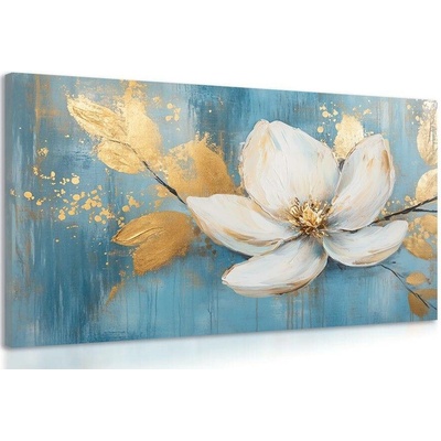 Obraz bílý květ se zlatými listy - 40x30