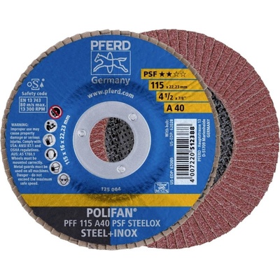 PFERD TOOLS 67644115 PFF 115 A 40 PSF STEELOX vějířovitý brusný kotouč Průměr 115 mm Ø otvoru 22.23 mm Zrnitost 40 nerez