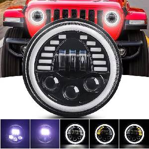  Универсален 7 инча 18см LED халоген 12V-24V къси/дълги с DRL дневни светлини мигач бяло-жълто 7000lm за АТВ