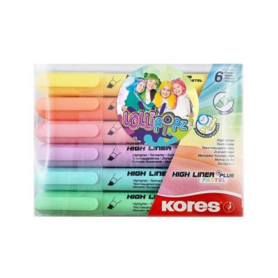 Zvýrazňovače Kores High Liner Plus Pastel LOLLIPOPZ - 6 pastelových barev