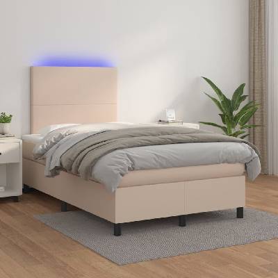 vidaXL Box spring postel s matrací a LED 3135816 umělá kůže cappuccino
