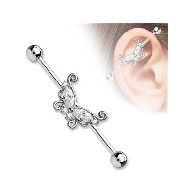 Šperky4U Industrial piercing s motýlem ID01037-C