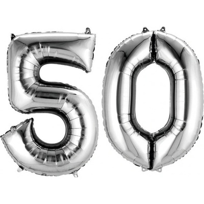 Fóliový balónek číslo 50 stříbrný 86 cm