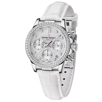 Pagani design Дамски часовник Pagani Design Cheri с кристали, Естествена кожа, Бял (PD-1730-WHITE)