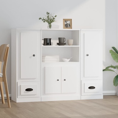 vidaXL Високи шкафове, 3 бр, бели, инженерно дърво (3185311)