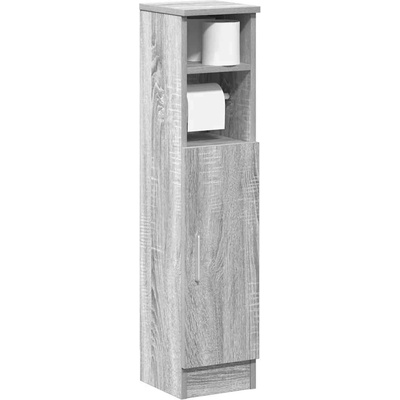 vidaXL Шкаф за баня с поставка за ролкови ролки, сив, сонома, 20, 5x22x90 см (858502)