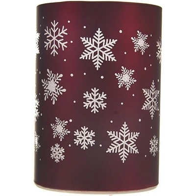 Svícen sklo LED vločka vínový 8x8x10 cm