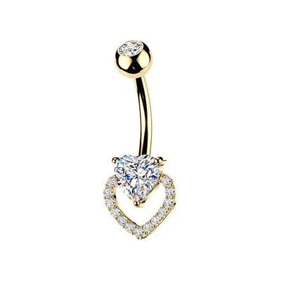 Šperky4U Zlacený piercing do pupíku srdce WP0123-GD
