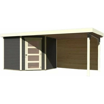 KARIBU SCHWANDORF 5 drevený domček + prístavok 280 cm vrátane zadnej steny (9219) 497 x d 246 cm, terragrau LG3917