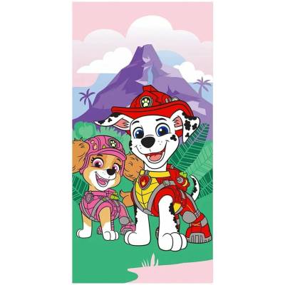 Carbotex plážová osuška Tlapková patrola Paw Patrol motiv pod dinosauří skálou 70 x 90 cm