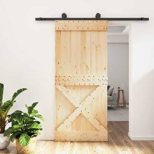 vidaXL Преплъзваща се врата Естествено и черно 95 x 210 cm (3445002)
