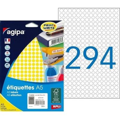Etikety kruhové 8mm Agipa A5 žlté AG114304