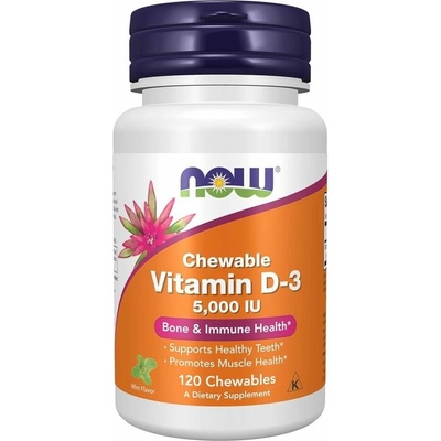 Now Foods Vitamín D3 5000 IU mäta 120 žuvacích tabliet