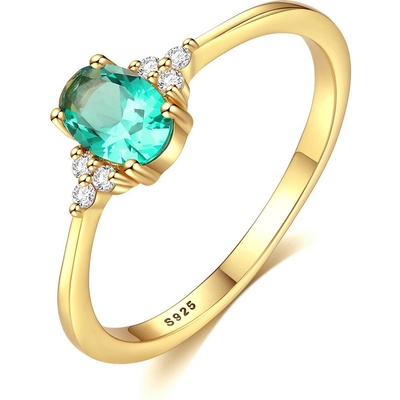 Meucci Pozlacený stříbrný prsten se zeleným a čirými zirkony SYR051
