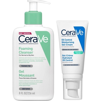 CeraVe Комплект - Измиваща гел-пяна за лице и тяло и Гел-крем за лице, 236 + 52 ml