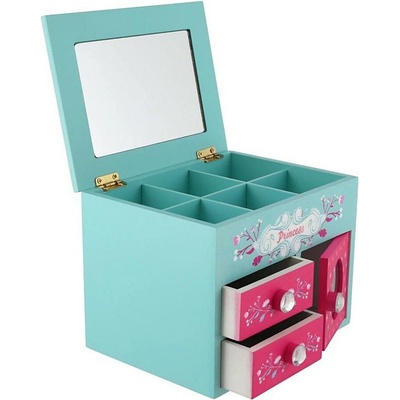 Teddies Skříňka šperkovnice Princess 3 zásuvky odklápěcí vrch se zrcátkem dřevo 16x12,5x12cm v krabici – Zboží Dáma
