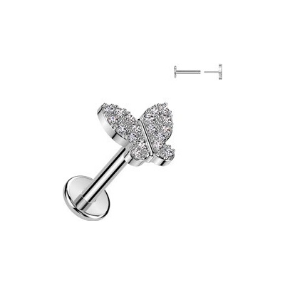 Šperky4U piercing do brady motýlek Push In labreta LB1134