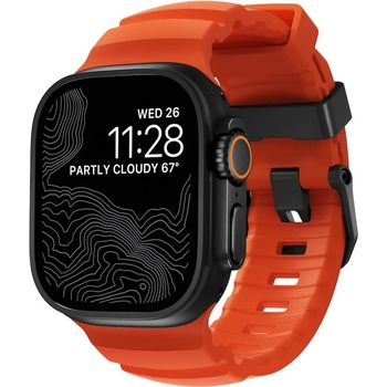 Nomad Силиконова каишка за Apple Watch 42мм, 44мм, 45мм, 46мм, Ultra, Ultra 2, Ultra 3 49мм - Nomad Rocky Point Strap (оранжев-черен) (NM014865858)