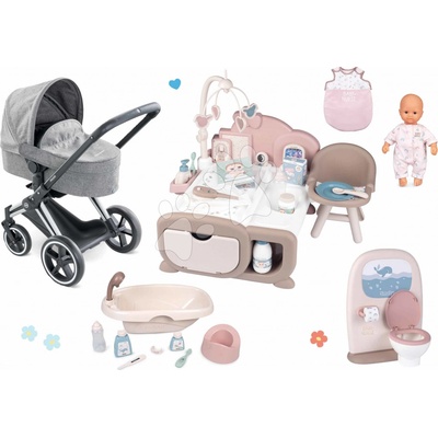 Corolle Set kočík s elektronickým domčekom Cybex Landau 3v1 Priam s 32 cm bábika s vaničkou spacím vakom a záchod s kúpeľnou