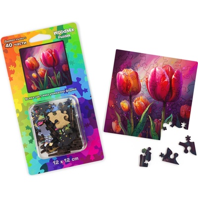 WoodMix Puzzles Дървен пъзел WoodMix, Цветя, 40 части - Лалета (WM-P40-0042)