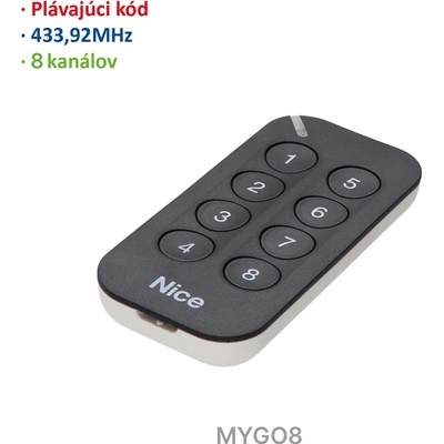 Vysielač 8-kanálový, 433MHz, plávajúci kód, čierny