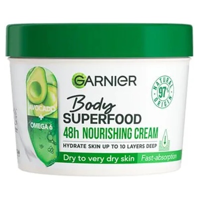 Garnier Body Superfood 48h Nourishing Cream Avocado Oil + Omega 6 подхранващ крем за тяло за суха и много суха кожа 380 ml за жени