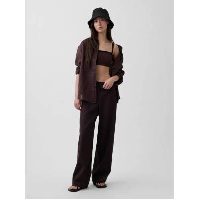 GAP Dámska oversized košeľa z ľanu biela hnedá