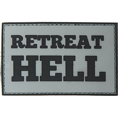 Gumená nášivka 101 Inc nápis Retreat Hell - sivá