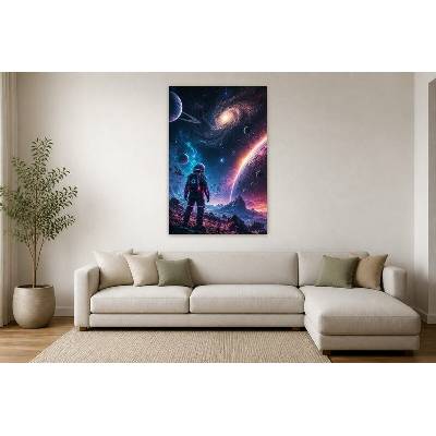 Obraz na plátně – Vesmírný cestovatel pod spirální galaxií 90 × 135 cm