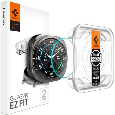 Spigen 2 броя стъклени защитни покрития за дисплея на Samsung Galaxy Watch Ultra - Spigen Tempered Glass GLAS. tR EZ Fit 2 Pack (прозрачен) (AGL08349)