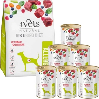 4Vets NATURAL Allergy суха храна за кучета с хранителни алергии 1кг + влажна храна 6x400g