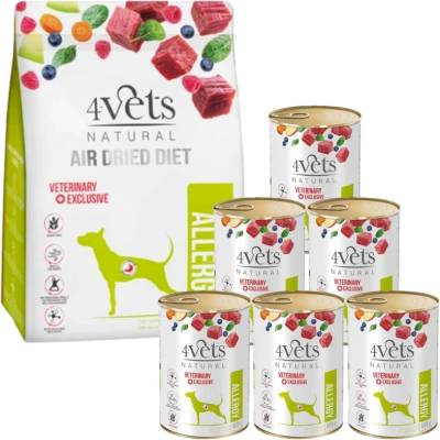 4Vets NATURAL Allergy суха храна за кучета с хранителни алергии 1кг + влажна храна 6x400g