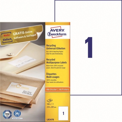 Avery Zweckform Etikety 100 ks A4 bílá 210 x 297 mm pro inkoust, laser, kopie 3478 – Sleviste.cz
