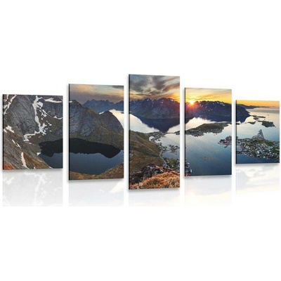 5-dílný obraz okouzlující horská panorama se západem slunce - 100x50